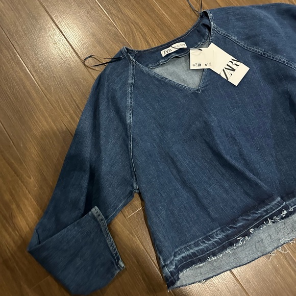 Zara denim blue cropped top - Picture 3 of 5